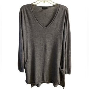 Eileen Fisher v neck sweater merino wool slouchy grey Large